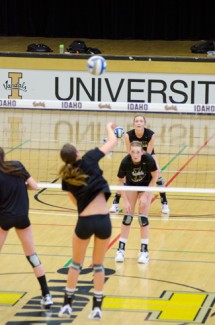 Amy Asanuma | Argonaut Freshman Jenna Ellis prepares for a dig during practice Monday in Memorial Gym. Idaho reached the WAC Tournament championship game last season but will lose a group of starters that were crucial to the team's success in 2012.