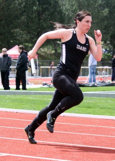 Spencer Farrin | Courtesy Former Idaho sprinter Mercedes Blackwood competes in the 4x100 meter relay at the Vandal Jamboree in May 2012. Blackwood is training for a chance to compete in bobsled and skeleton at the 2014 winter Olympics.