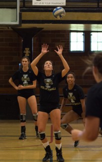 File photo by Tony Marcolina | Argonaut Idaho setter Meredith Coba sets up the ball for a spike during practice Thursday, Aug. 29, in the Memorial Gym. The team will travel to Flagstaff, Ariz., to play in the Northern Arizona Fiesta Classic this weekend. Their first match will be at 4 p.m. Friday against Cal State-Northridge.