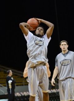 Tony Marcolina | Argonaut Point guard Sekou Wiggs shoots the ball during practice Thursday at the Cowan Spectrum. The Vandals will take on Washington State at 7 p.m. Saturday, playing for the first time in the Cowan Spectrum this season. 