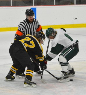 Kellie Koester | Courtesy Idaho forward Dylan Duehlmeier faces off against a Montana State player Nov. 30. The men's hockey sport club plays its next game against Portland State on Jan. 17.