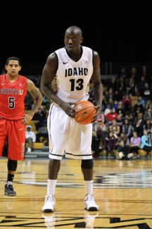 Katy Kithcart | Argonaut Bira Seck prepares to shoot a free throw in the first half of Idaho's 58-57 loss to Seattle U Saturday in the Cowan Spectrum. The Vandals surrendered a 16-point lead in the second half.