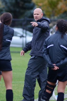 Nathan Romans | Argonaut Idaho coach Derek Pittman talks to members of the team during practice Wednesday at Guy Wicks Field. Since taking over as coach, Pittman has gone 4-10-1 and 4-1-1 in Big Sky Conference play.