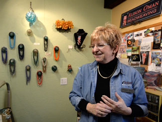 Amelia C. Warden | Rawr Beadweaver, Alison Oman, discusses her work and time in her studio located in the Dahmen Barn in Uniontown, WA, on Wednesday, Jan. 14.