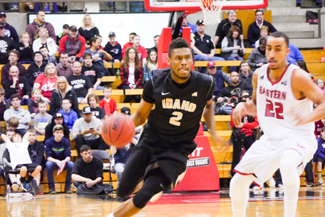 Jay Anderson | Argonaut Sophomore Gurad Sekou Wiggs driving to the basket during Idaho's loss to Eastern Washington Saturday Jan 31 at Reese Court
