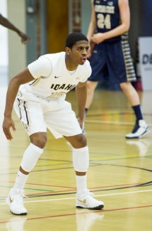 Nathan Romans | Argonaut Senior point Guard Mike Scott watches a Montana State opponent move down the court during Idaho's 80-73 win Saturday in the Memorial Gym. 