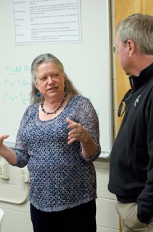 Nathan Romans | Argonaut Department of Biological Sciences Professor Holly Wichman talks after the National Institutes of Health grant announcement in the Mines building.