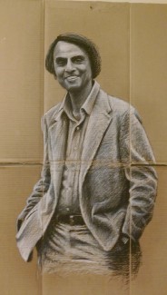 Courtesy | Jenny Kostroff  The portrait of Carl Sagan, before it was stolen. This was local artist Thad Froio's first show at the 1912 center.