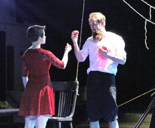 Graduating senior David Lenz and second-year graduate student Christina Holaday rehearse his play "Heartstrings." The play with be performed Saturday at 7:30 p.m. in the Forge Theatre.