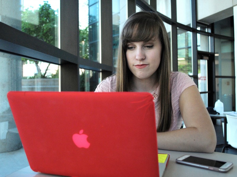 Joleen Evans | Argonaut Freshman Leah Uptmor works on homework Monday in the fishbowl of the UI Library.