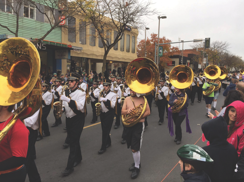 Eric Turner | Courtesy University of Idaho Vandal Marching Band performs in the 2015 Homecoming Parade in downtown Moscow.