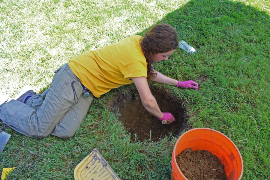 Diamond Koloski | Argonaut Junior Emma Scott digs a shovel test probe at the Fort Boise dig site earlier this summer.